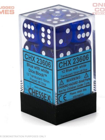 Dice - CHX 23606 - Chessex Translucent 16mm d6 Dice Block (12ct.) - Blue/White