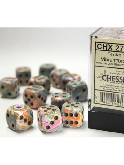 Dice - CHX 27641 - Chessex Festive 16mm d6 Dice Block (12ct.) - Vibrant/Brown