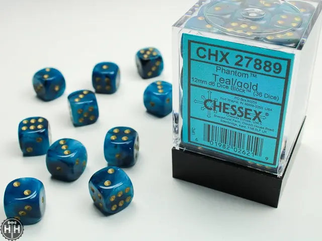 Dice - CHX 27889 - Phantom 12mm d6 Dice Block Teal/Gold