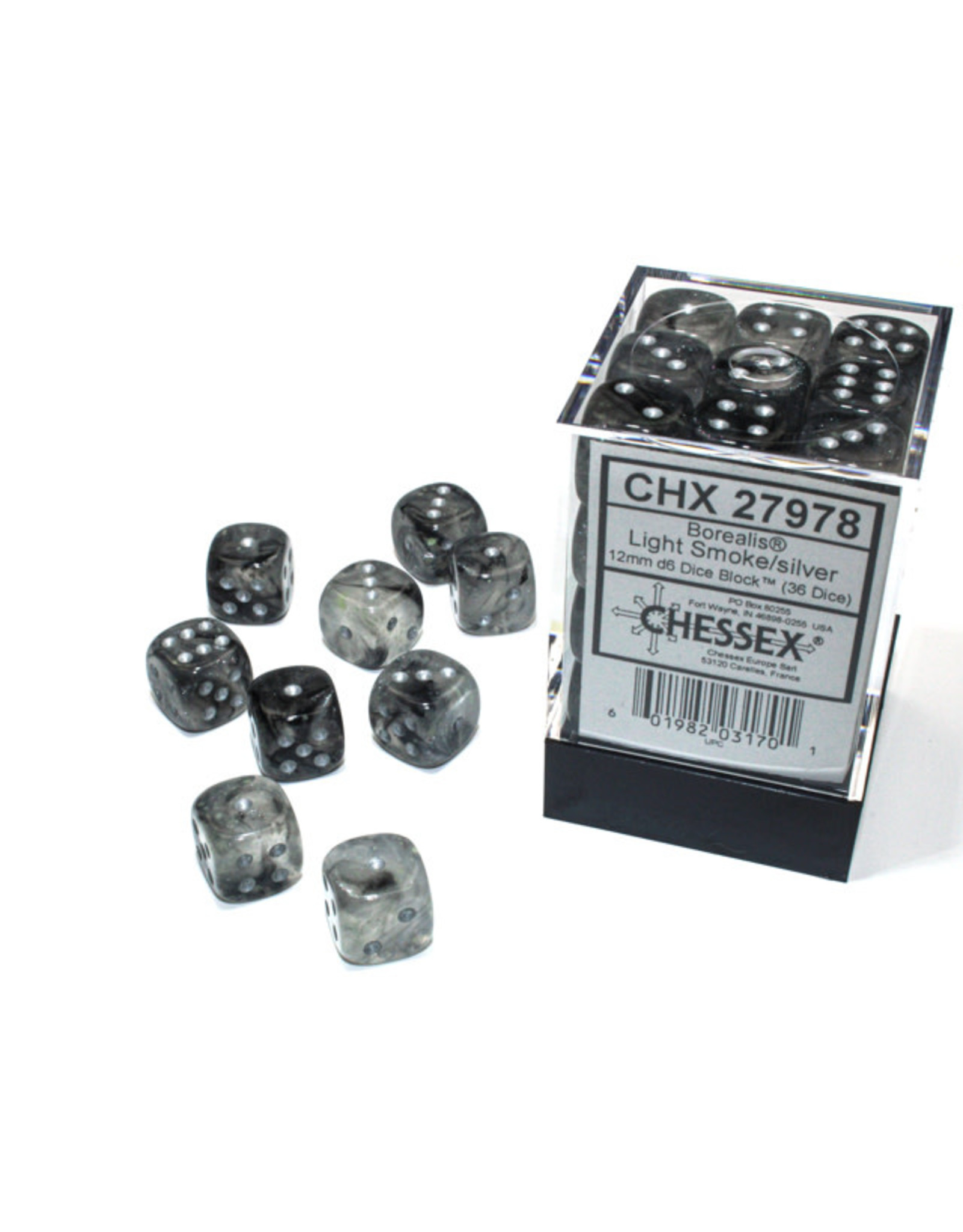 Dice - CHX 27978 - Borealist 12mm d6 Dice Block Smoke/Silver