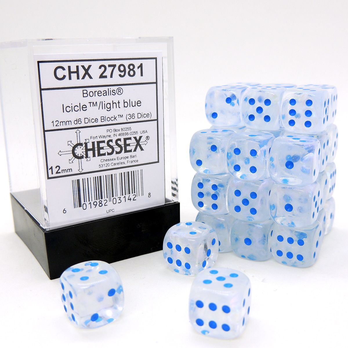 Dice - CHX 27981 - Borealist 12mm d6 Dice Block Icicle/Light Blue