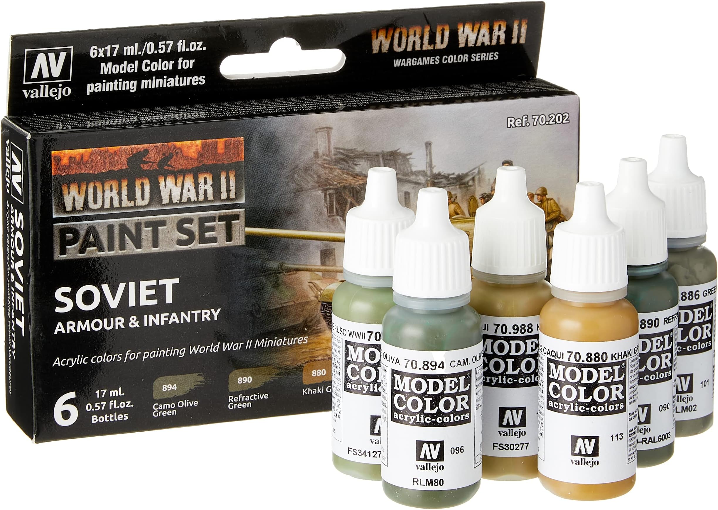 VAL - Model Color Set: WWII Soviet Armour & Infantry (6 Color Set), 17 ml