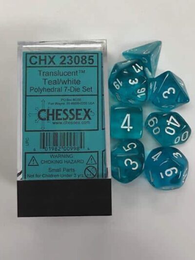 Dice - CHX 23085 - Translucent Polyhedral Teal/White 7-Die Set