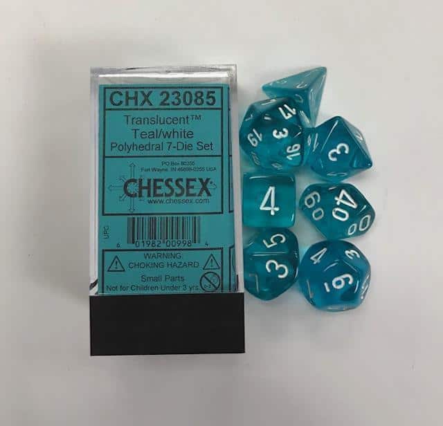 Dice - CHX 23085 - Translucent Polyhedral Teal/White 7-Die Set