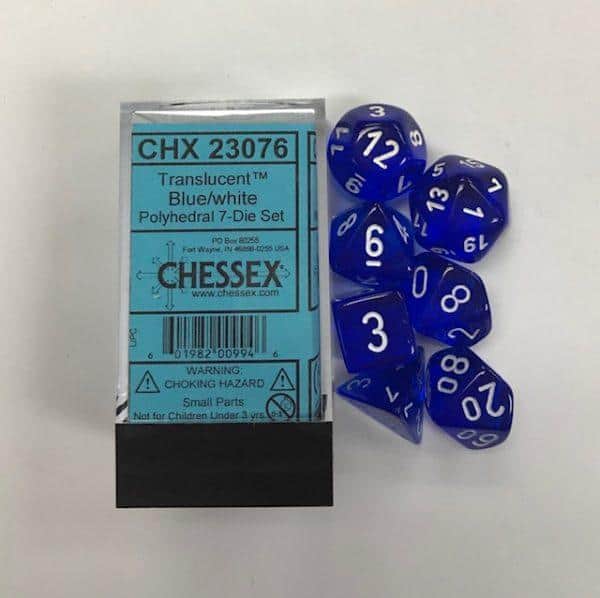 Dice - CHX 23076 - Translucent Polyhedral Blue/White 7-Die Set
