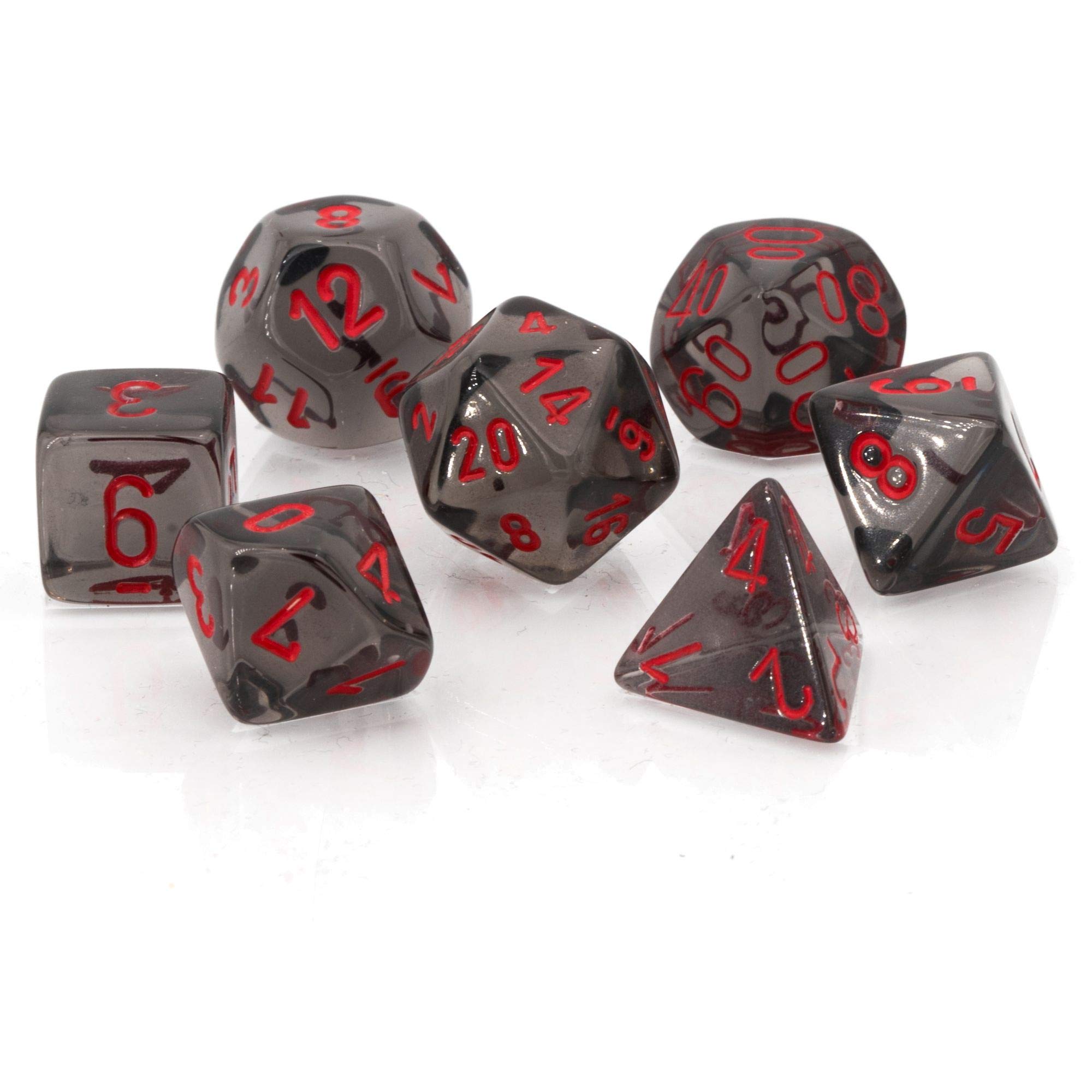 Dice - CHX 27445 - Translucent Polyhedral Smoke/Red 7-Die Set
