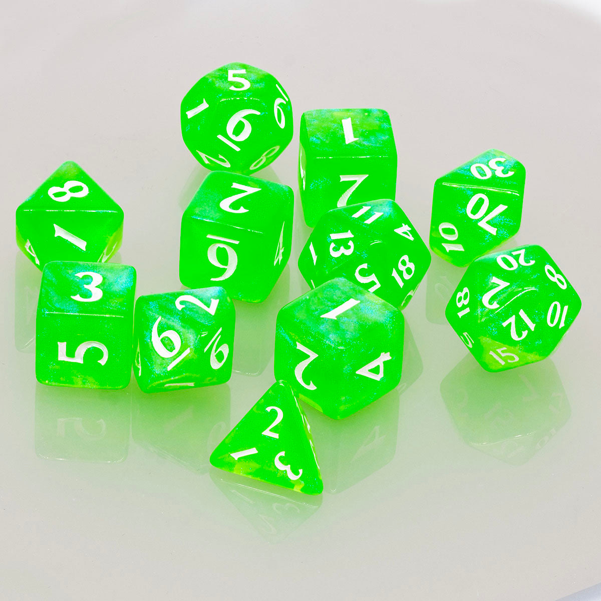 UP - 11 dice set - Eclipse/ Lime Green