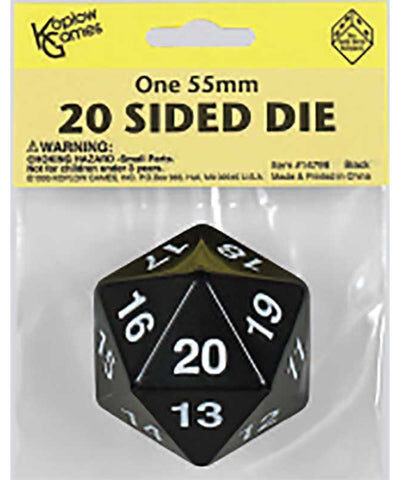 One 55mm 20 sided Die - Countdown with bag - Black