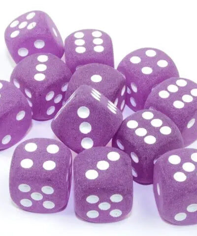 Dice - CHX LE433 Chessex Frosted 16mm d6 Dice Block (12ct.) Purple/white