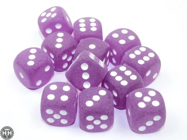 Dice - CHX LE433 Chessex Frosted 16mm d6 Dice Block (12ct.) Purple/white