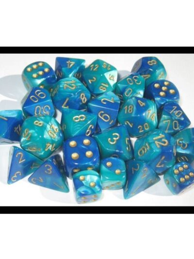 Dice - CHX 26659 Chessex Gemini 16mm d6 Dice Block (12ct.) Blue-Teal/gold