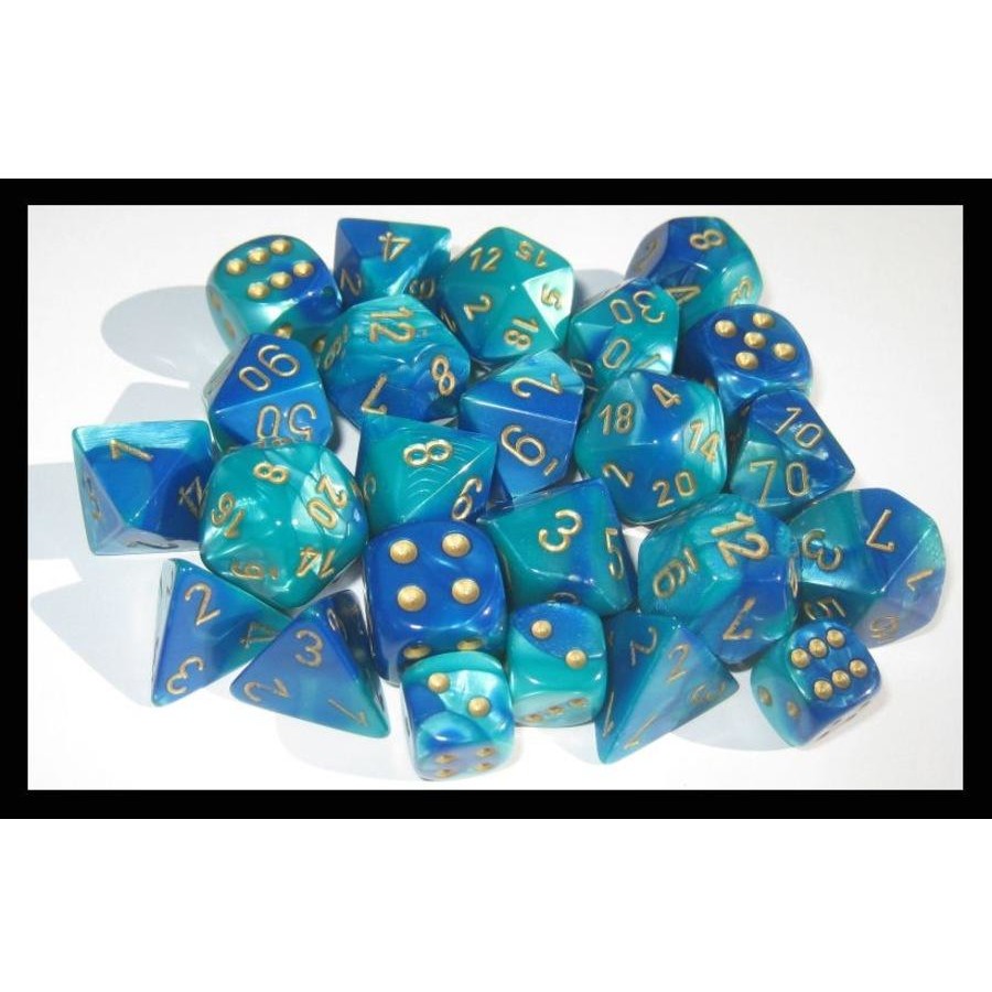 Dice - CHX 26659 Chessex Gemini 16mm d6 Dice Block (12ct.) Blue-Teal/gold