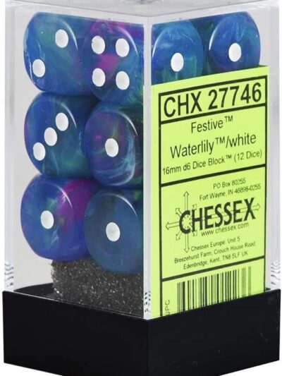 Dice - CHX 27746 Chessex Festive 16mm d6 Dice Block (12ct.) Waterlily/white