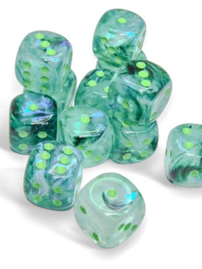Dice - CHX 27795 Chessex Borealis 16mm d6 Dice Block (12ct.) - Kelp/light green Luminary