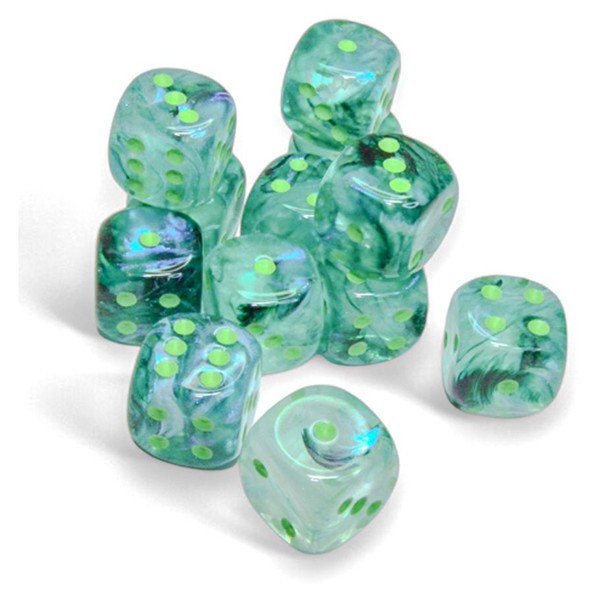 Dice - CHX 27795 Chessex Borealis 16mm d6 Dice Block (12ct.) - Kelp/light green Luminary