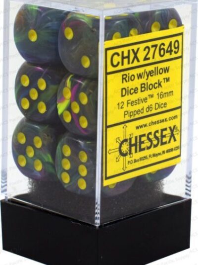 Dice - CHX 27649 Chessex Festive 16mm d6 Dice Block (12ct.) Rio/yellow