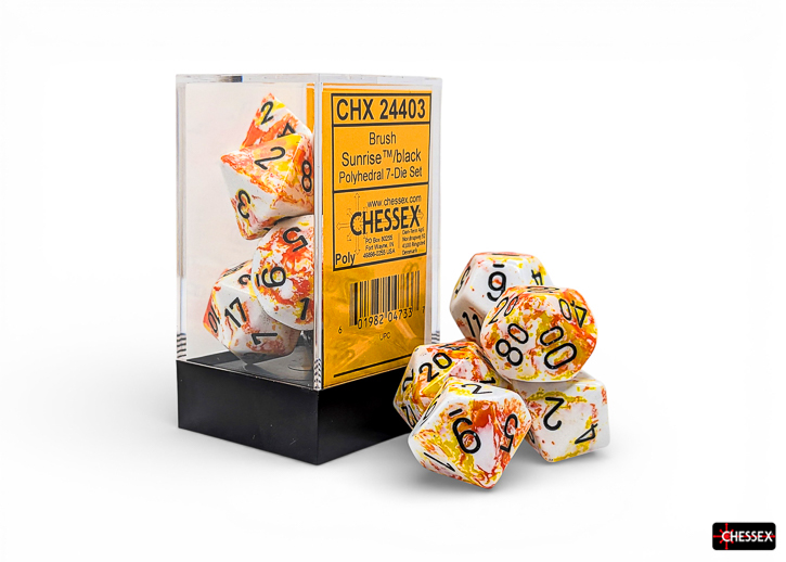 Dice - Chessex Brush Polyhedral Sunrise/black 7 - Die Set