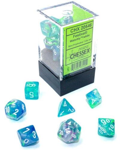 Dice - Chessex Festive Mini-hedral Waterlily/white 7 - Die set