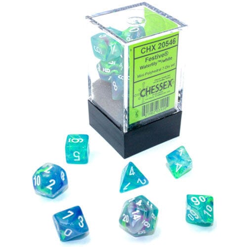 Dice - Chessex Festive Mini-hedral Waterlily/white 7 - Die set
