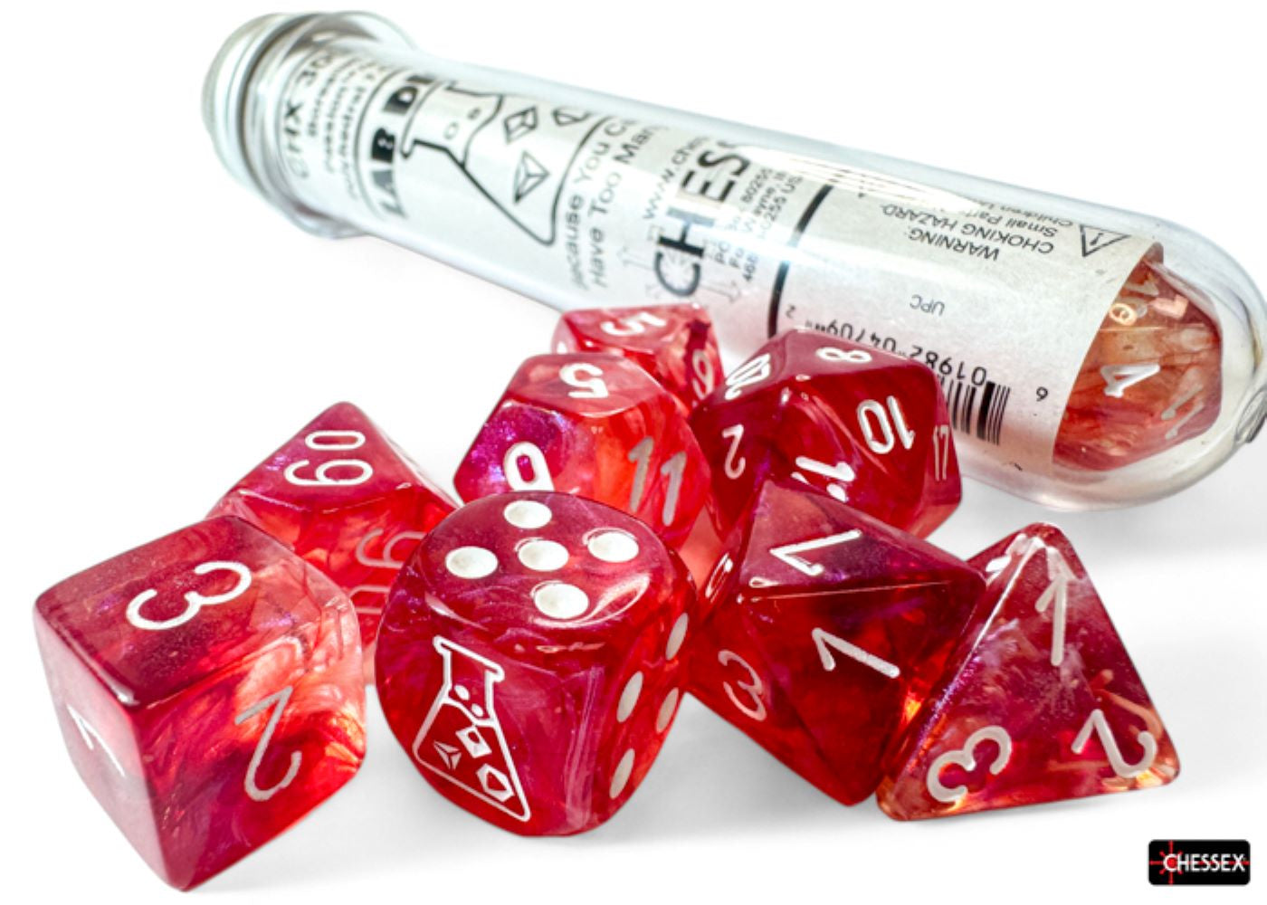 Dice - Chessex Borealis Passion/white Luminary Polyhedral 7 - Dice Set (30070)