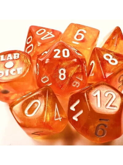 Dice - Chessex Borealis Blood Orange/white Luminary Polyhedral 7 - Dice Set (with bonus die)