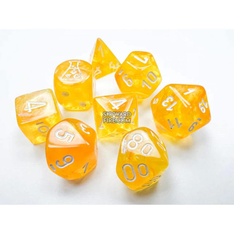 Dice - Chessex Borealis Canary/white Luminary Polyhedral 7 - Dice Set (with bonus die)