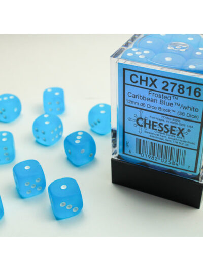 Dice - Chessex Frosted 12mm d6 Dice Block (36ct.) - Caribbean Blue/white