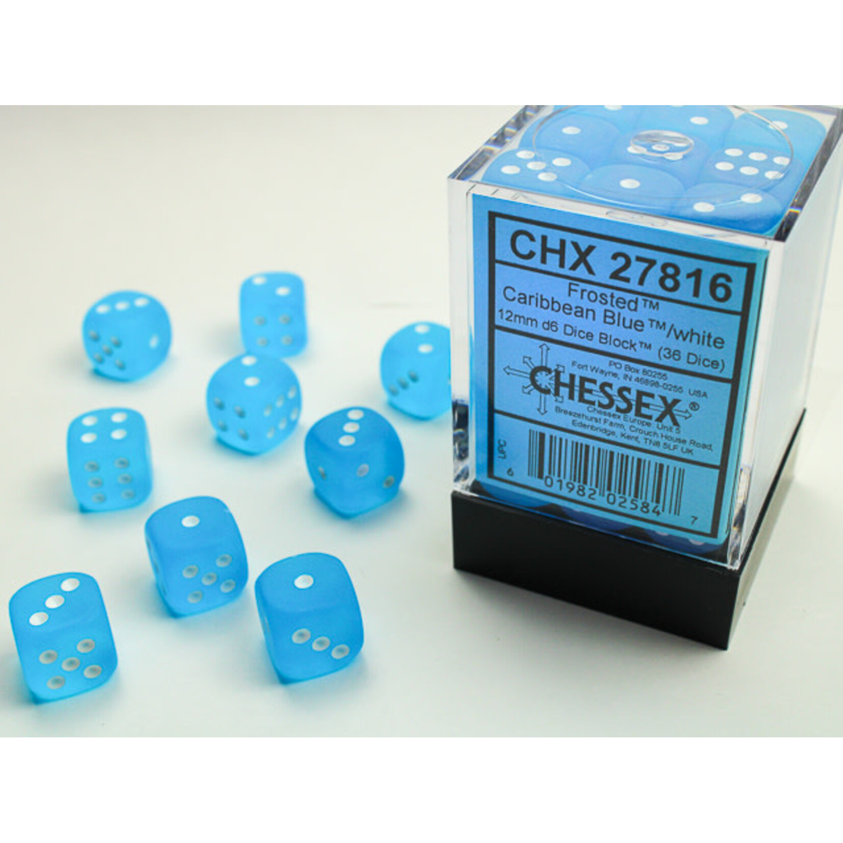 Dice - Chessex Frosted 12mm d6 Dice Block (36ct.) - Caribbean Blue/white