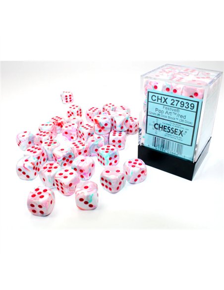 Dice - Chessex Festive 12mm d6 Dice Block (36ct.) - Pop Art/red