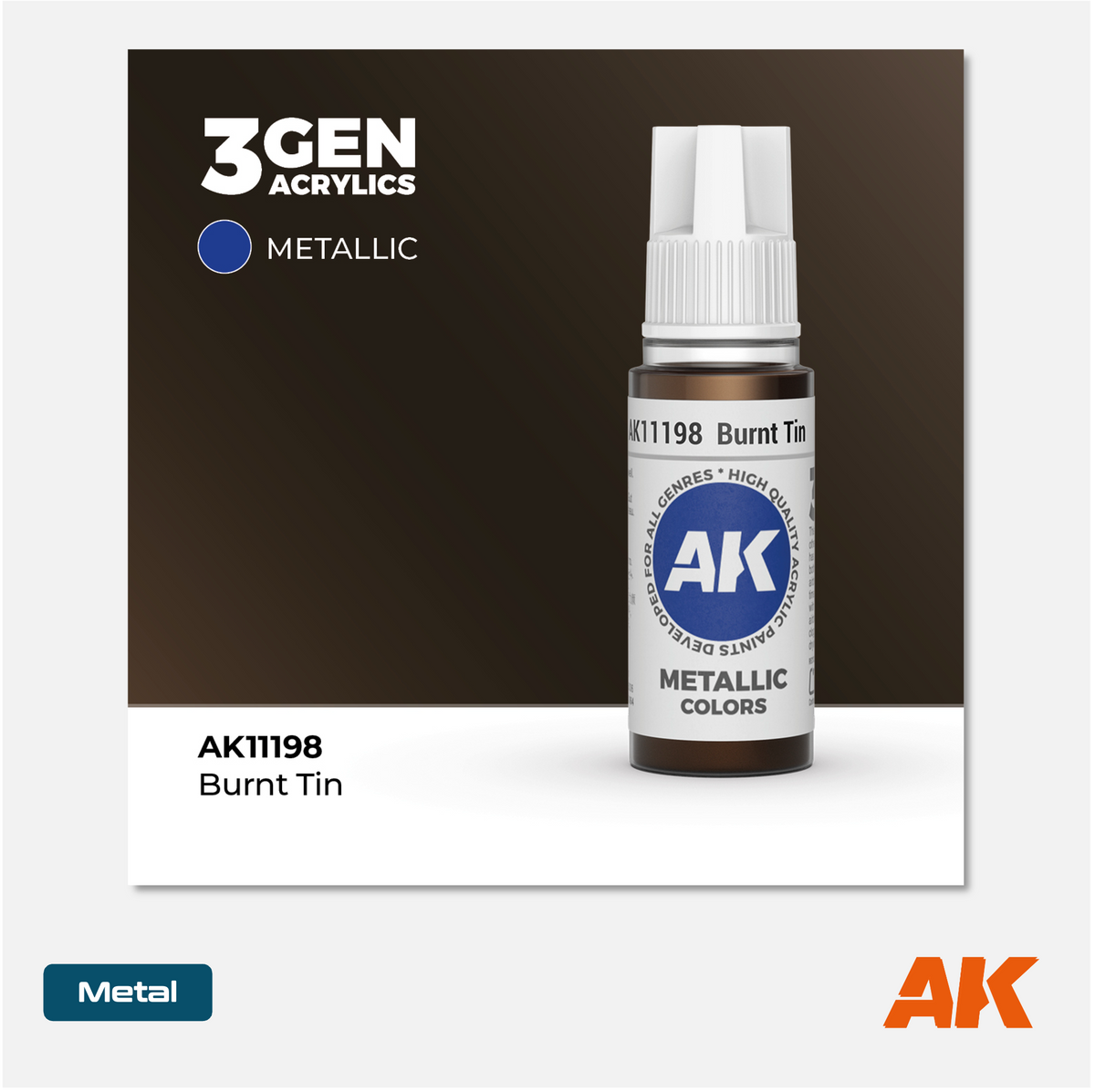AKL - AK Interactive 3G Acrylic: Burnt Tin 18ml