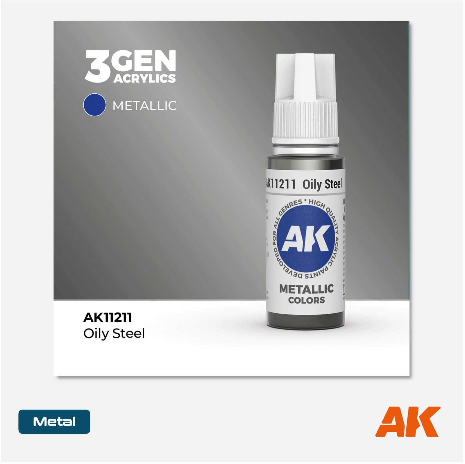 AKL - AK Interactive 3G Acrylic: Oily Steel 18ml